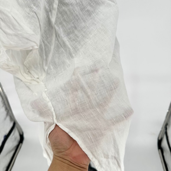 Tahari White 100% Linen Bat Wing Tunic Button Up Long Boxy Top Women's Large - Picture 4 of 8